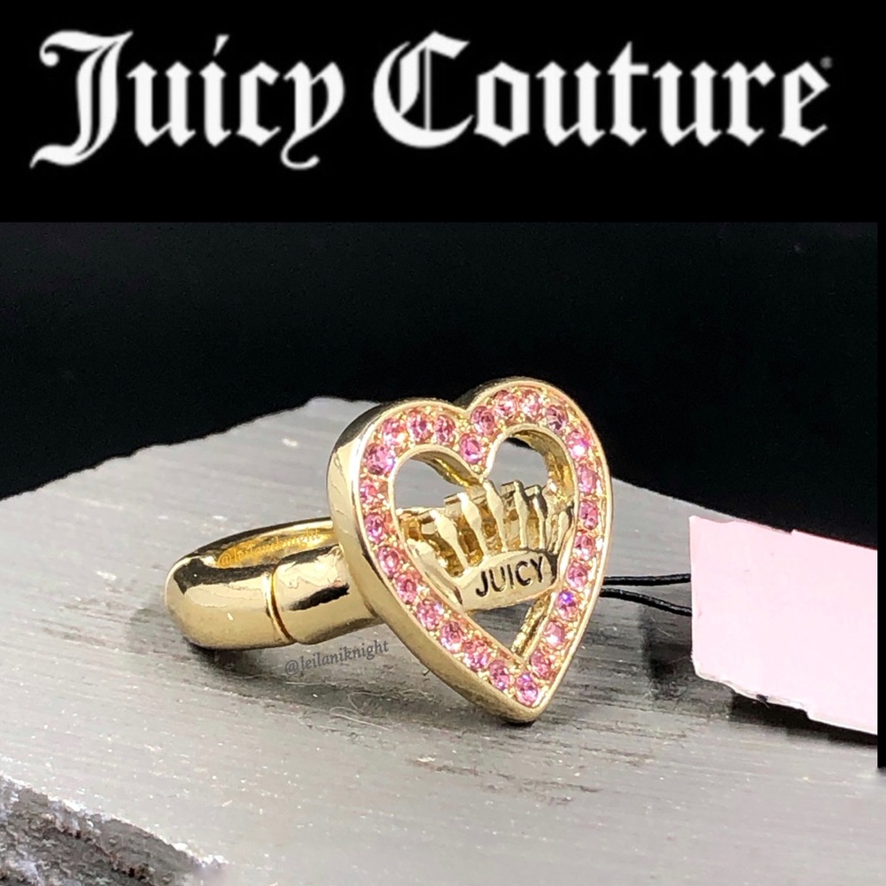 Juicy Couture GT Blush Pink Crystal Logo Crown Heart Ring